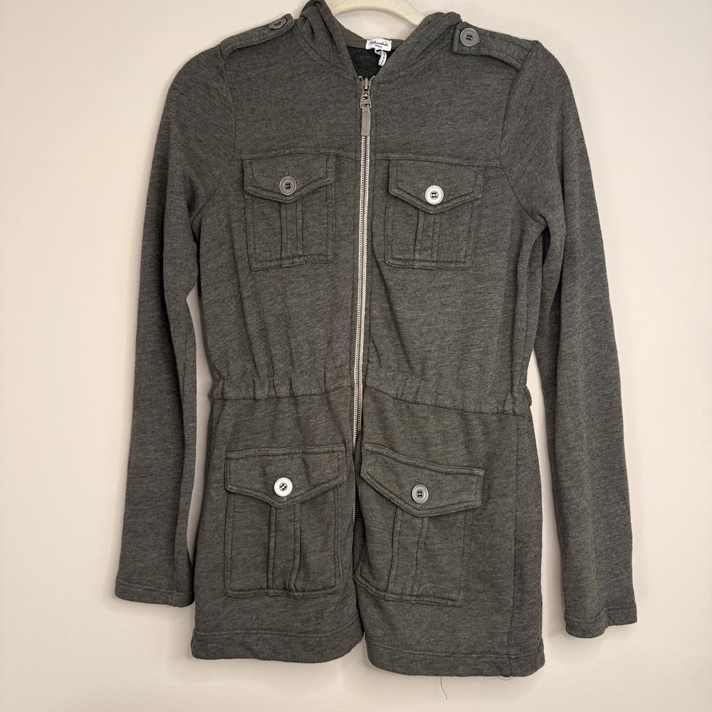 Splendid Womens Grey/Green Hooded Sweatshirt Utility Jacket Style Size Small